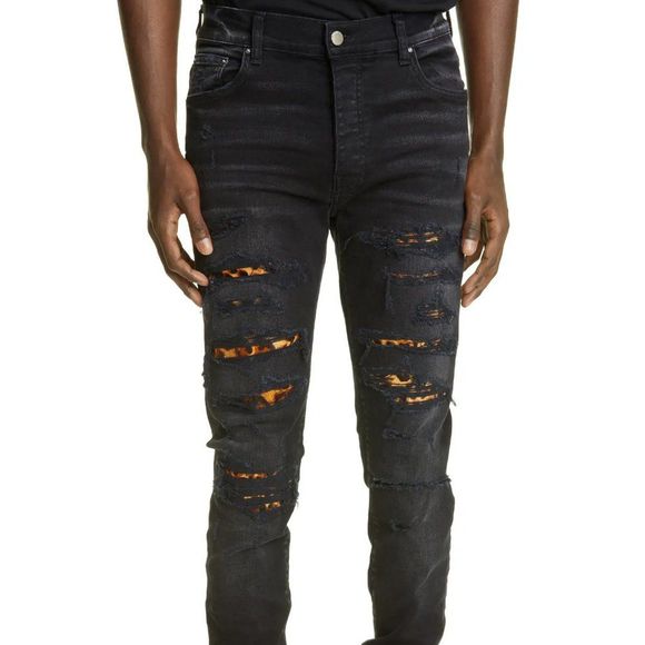 AMIRI Other - AMIRI Leopard Thrasher Ripped Skinny Jeans, sz 33 Aged Black
